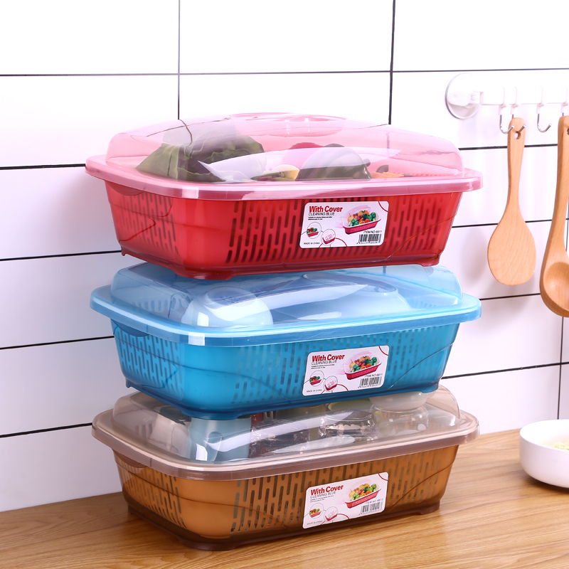 双层塑料保洁篮厨房餐具收纳架碗架沥水架置物架带盖沥水篮水果盆