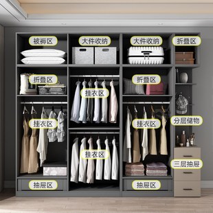 极简衣柜带边柜家用卧室柜现代简约六门大衣橱储物收纳柜 轻奢意式