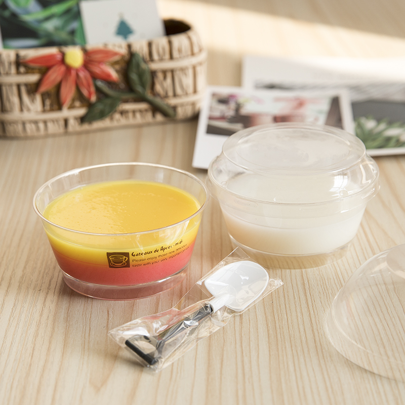 圆形木糠杯慕斯杯果冻杯酸奶布丁双皮奶杯 冰激凌碗 50套带盖带勺