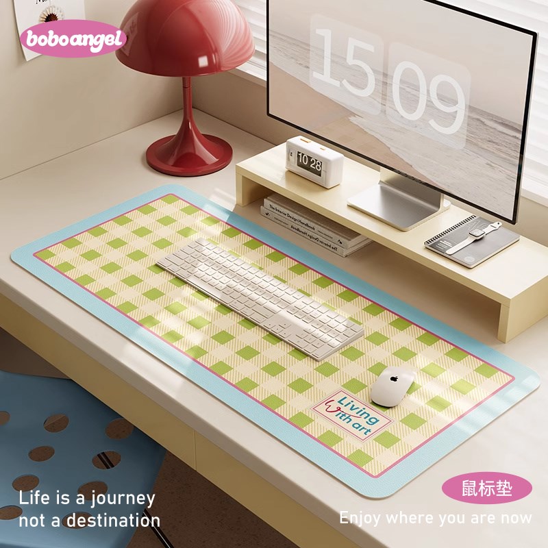 半勺方糖奶油风超大鼠标垫女生电脑桌垫游戏皮革垫办公防水键盘垫