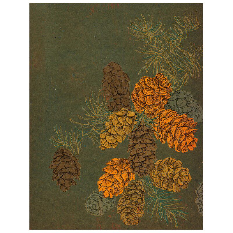 复古文艺客厅抽象装饰画中古侘寂风玄关餐厅手绘油画植物松果挂画