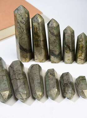 天然黄铁矿六棱柱摆件原石打磨单尖水晶柱子家居客厅办公桌面摆设