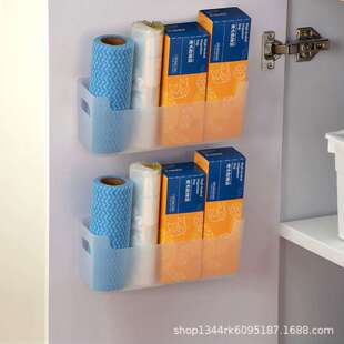 厨房壁挂式收纳盒柜内侧免打孔橱柜门保鲜膜保鲜袋置物架门上挂篮