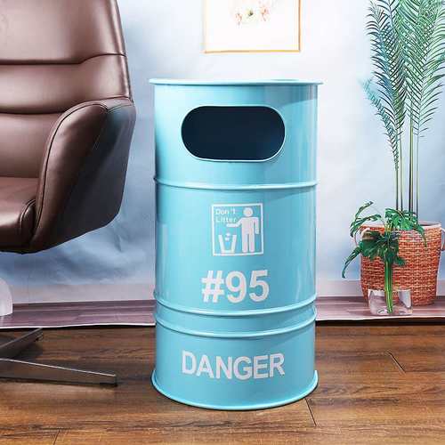 铁艺复古半圆形油桶垃圾筒创意家居收纳筒实用道具贴壁装饰摆件