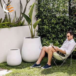 玻璃钢花箱组合商场简约椭圆线条落地花钵户外园林售楼部美陈花盆