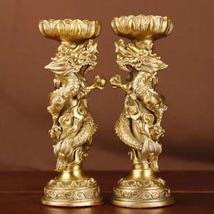 铜龙烛台 铜烛台家用铜烛台摆件厂家 杨铜记 铜双龙烛台