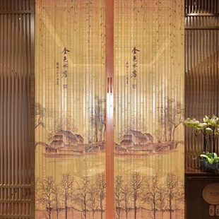 饰门帘 印花竹帘推拉门折叠门隔断帘子屏风竹门帘家用隔断装