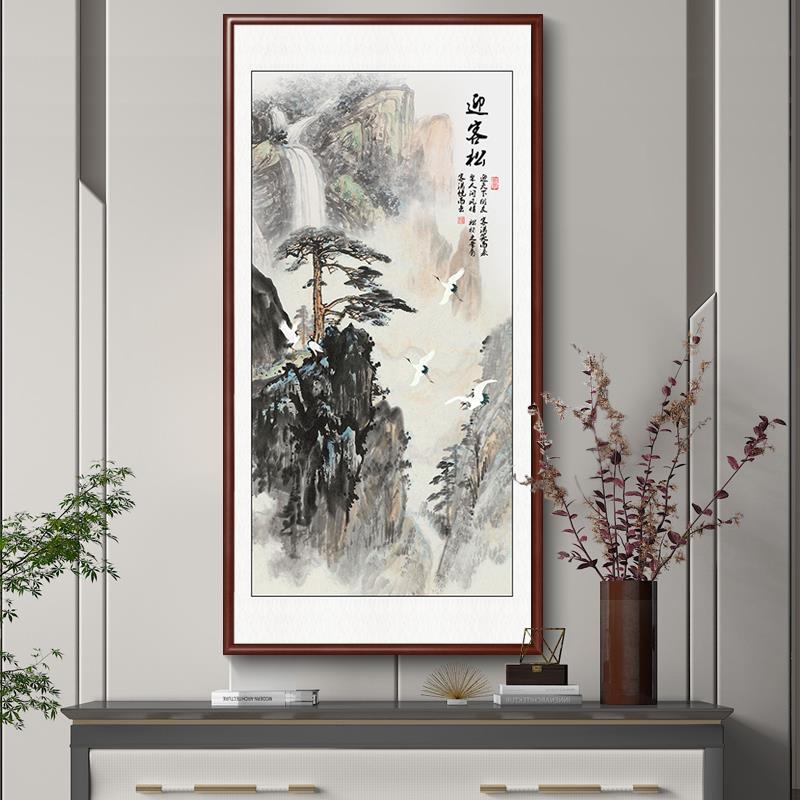 迎客松装饰画入户玄关挂画新中式别墅客厅风景画走廊尽头山水画图片