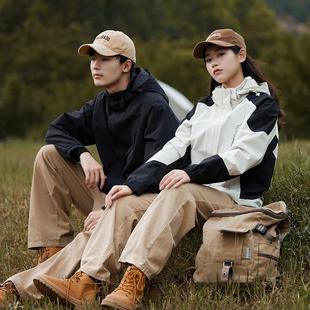 山系情侶沖鋒衣男女三合一兩件套秋冬季 加絨加厚防水戶外潮牌外套
