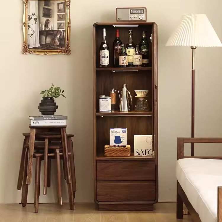 北美黑胡桃木实木沙发边柜樱桃木客厅酒柜北欧高矮书柜餐厅餐边柜