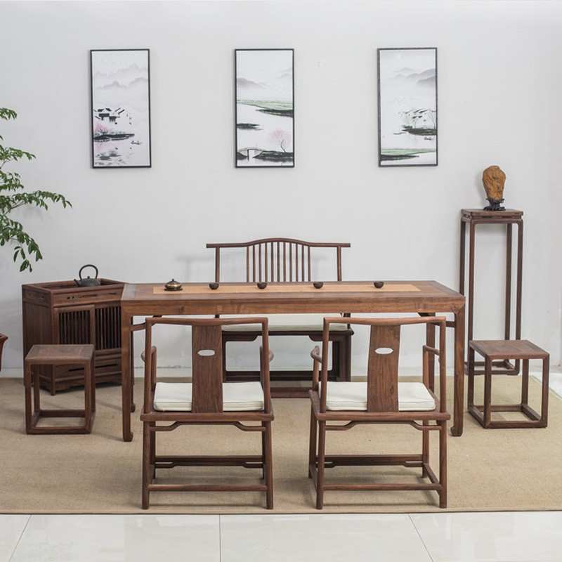 新款老榆木茶桌家居客厅待客茶台老门板喝茶桌实木办公桌椅阳台桌