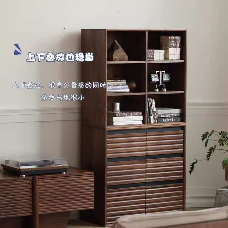 北欧黑胡桃木书柜组合斗柜客厅全实木展示柜卧室储物收纳柜