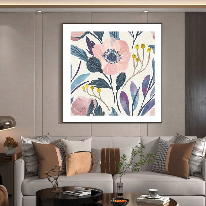 新中式花卉玄关装饰画高档轻奢客厅进门墙过道楼梯正方形壁画挂画图片