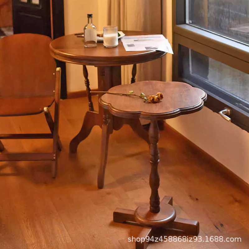 小茶几桌子茶桌实木摄影复古咖啡角拍摄法式家用阳台边几甜品桌