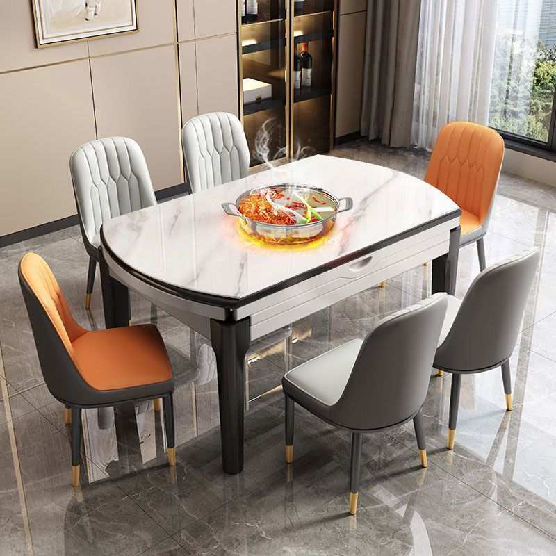 岩板餐桌椅组合现代简约家用小户型折叠伸缩饭桌实木方圆两用桌子