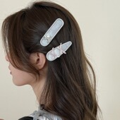 韩国新款 布艺银色水钻结边夹一字夹刘海夹碎发侧边夹百搭BB夹