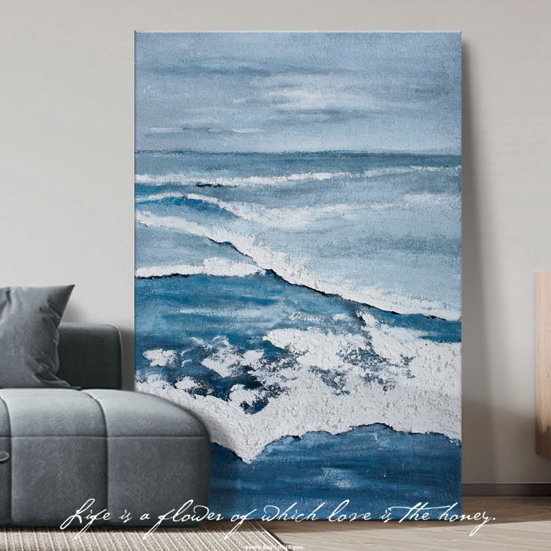 大海肌理画diy材料石英砂丙烯立体手工手绘油画客厅大尺寸装饰画图片