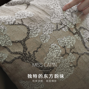 澜品 客厅靠枕轻奢高级床头靠垫枕 桑尘 国风松林绣花抱枕新中式