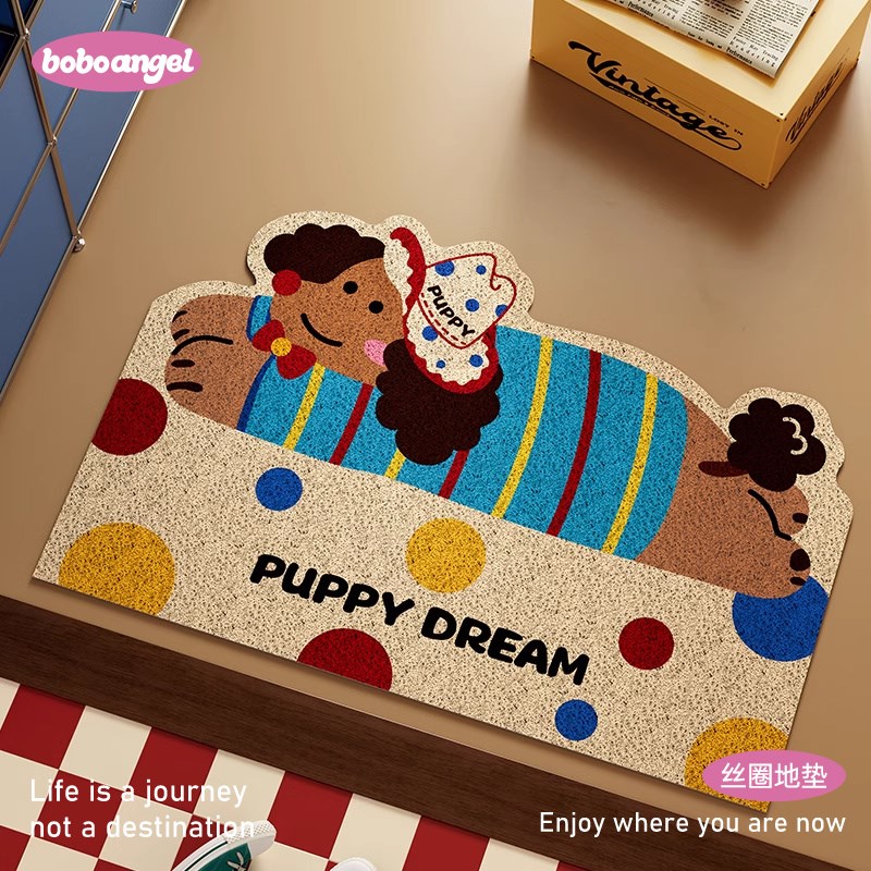 曲奇小布美式卡通入户丝圈地垫防滑脚垫毯进门垫玄关门口可裁剪