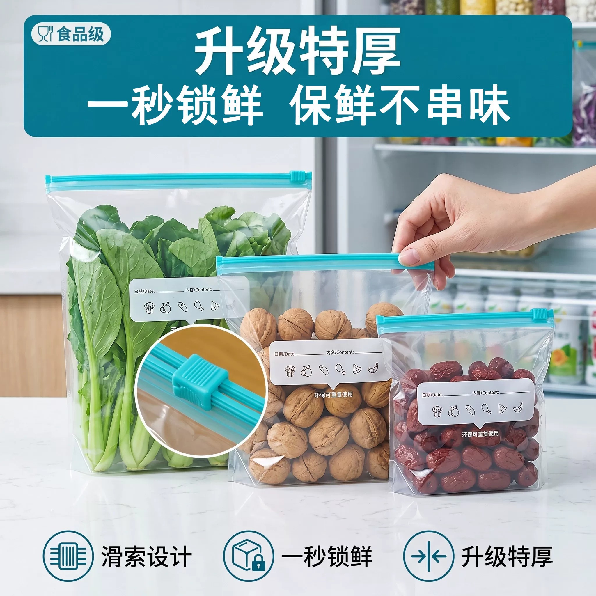 密封袋食品级保鲜袋家用拉链式自封袋加厚冷冻专用冰箱收纳食物