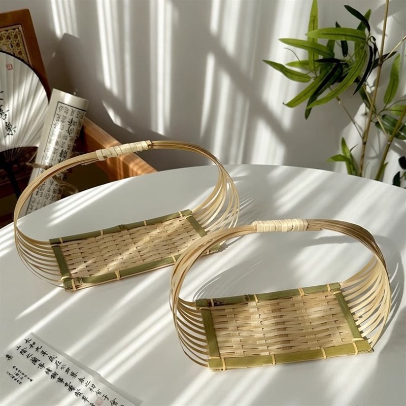 新中式竹编小提篮围炉煮茶提手茶点水果篮子糕点托盘创意小竹篮