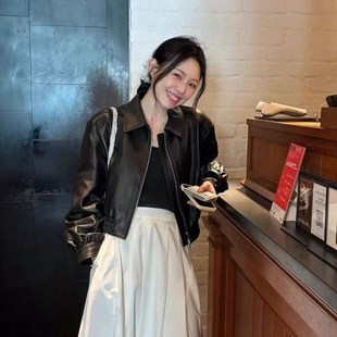 2025新款春秋爆款皮衣外套女短款拉链美式复古港风黑色夹克小个子