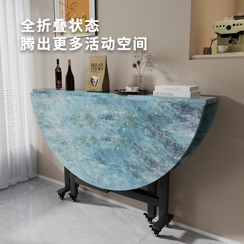 餐桌小户型家用可折叠意式轻奢大圆桌现代多功能简易圆形吃饭桌子