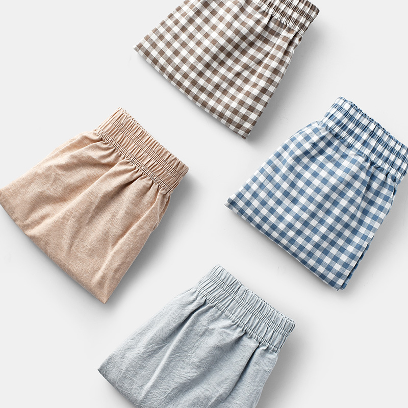 阿罗裤男士内裤日系亚麻感三分睡裤宽松休闲短裤防夹臀休闲短裤