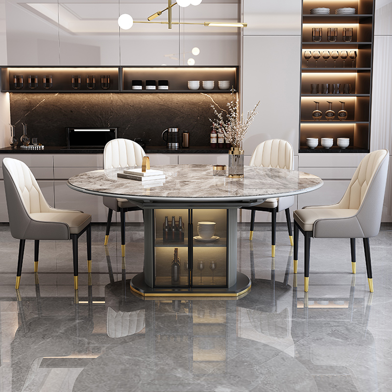 岩板餐桌椅组合小户型家用方圆两用现代简约轻奢伸缩储物圆形饭桌