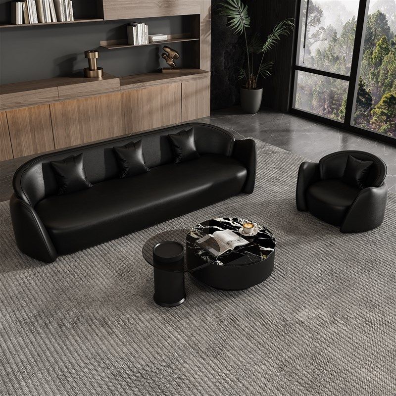 意式极简酒店接待皮艺沙发客厅现代轻奢服装店美容院会客直排沙发,住宅家具,皮艺沙发,淘宝优惠券,粉丝福利购,淘宝优惠卷
