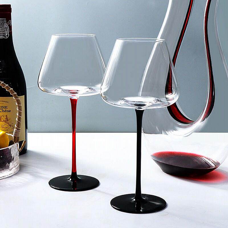 高级奢华黑领结红酒杯大肚杯勃艮第进口水晶家用高脚杯醒酒器套装