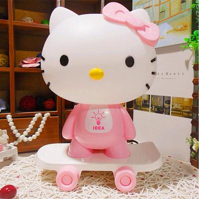 创意卡通礼物插电滑板KT猫台灯卧室床头灯儿童房女孩闺蜜小夜灯