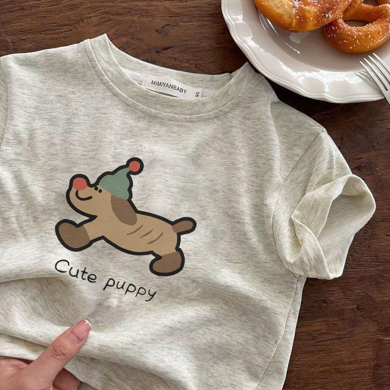 2026新款夏季韩版卡通狗狗印花纯棉短袖T恤男女童女可爱百搭上衣