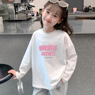 儿童白T恤女童长袖春装纯棉卡通印花百搭圆领宝宝内搭打底衫上衣