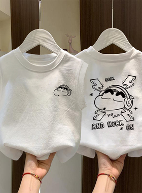 KKX!卡通儿童无袖T恤透气薄款夏季宽松白色坎肩男女童坎肩上衣潮t