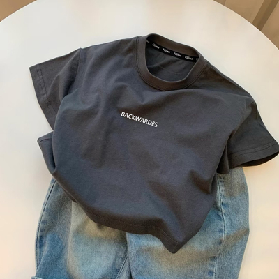 KKX!夏季简约儿童t恤短袖纯棉纯色宽松薄款2026新款男童百搭上衣t