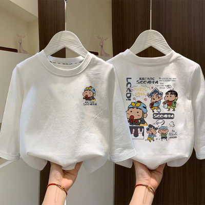 儿童装纯棉长袖T恤卡通风白色内搭打底衫男童上衣休闲百搭春秋款