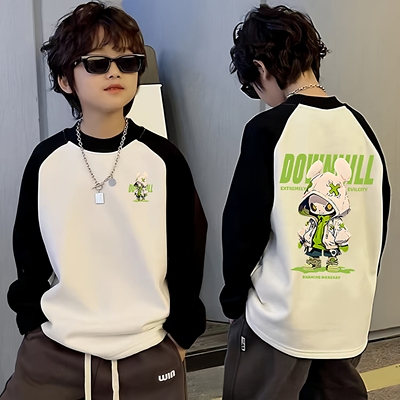 KKX!男童纯棉长袖T恤秋季2025新款韩版帅气拼色儿童百搭打底衫t恤