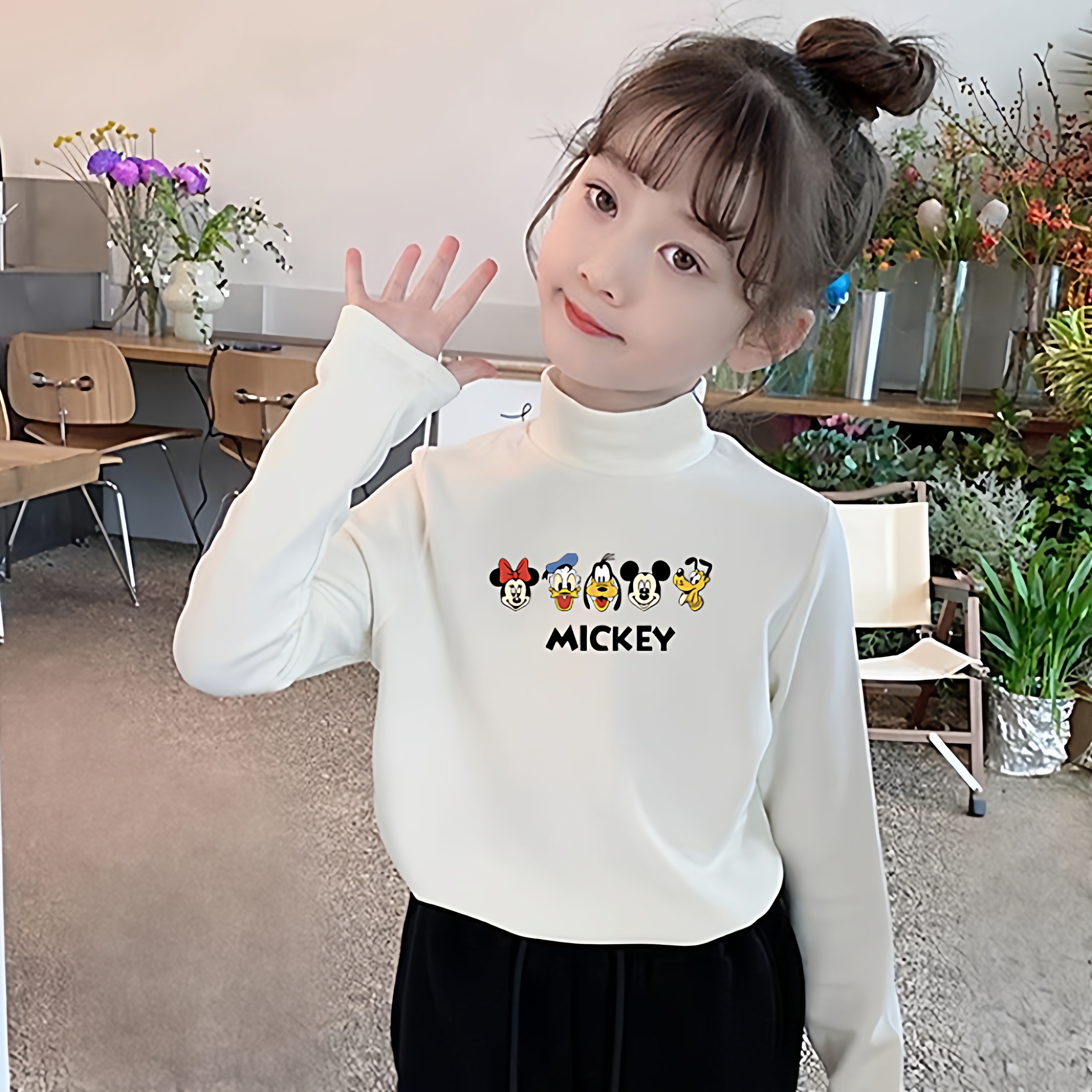 儿童秋冬季德绒卡通风米奇长袖T