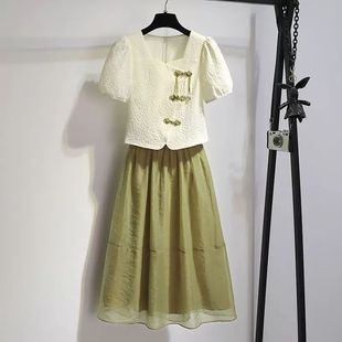 小清新绿色半身裙子减龄套装 国风新中式 夏季 女装 裙 连衣裙2025新款
