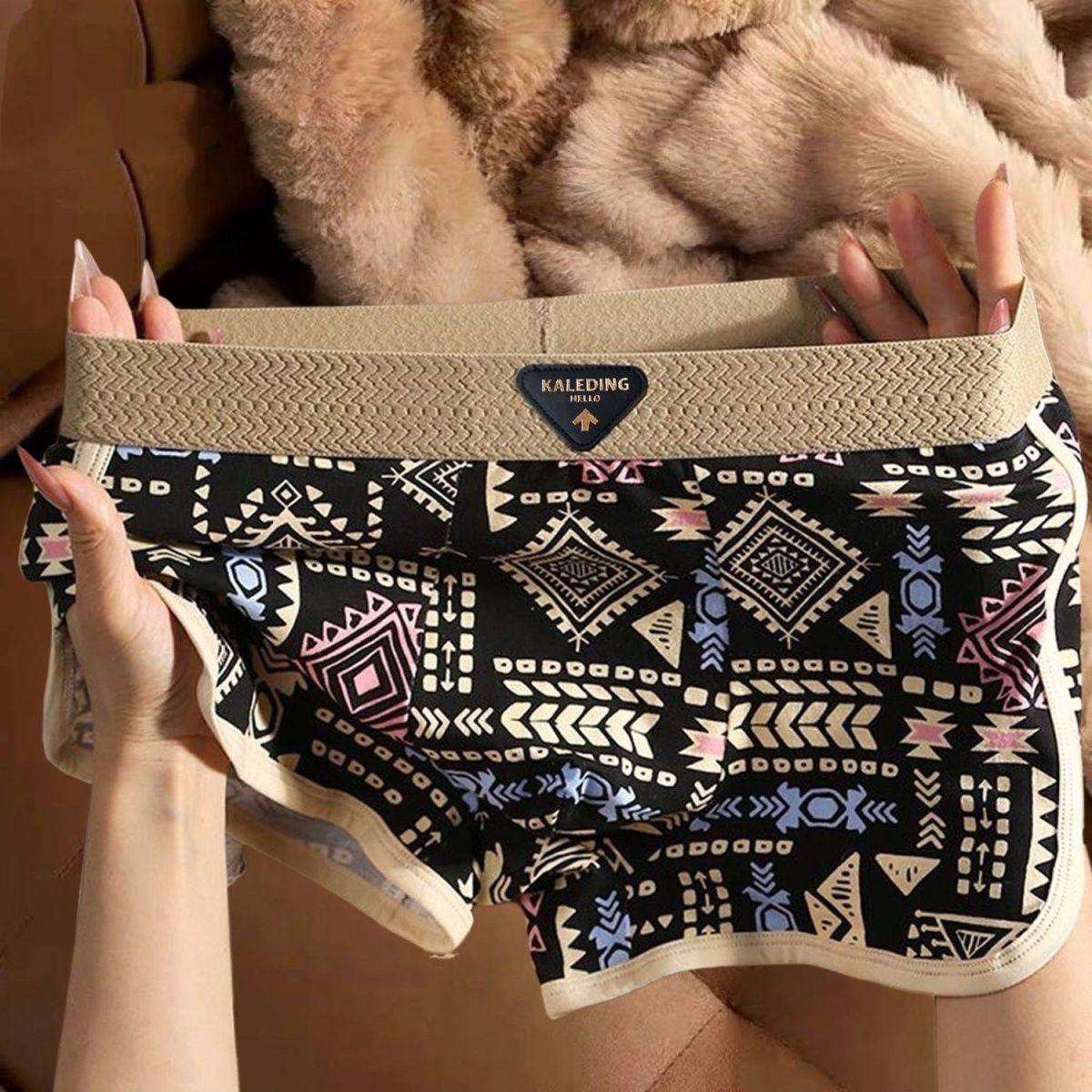 丝界美式男士个性内裤复古潮款印花透气舒适亲肤四角民族平角裤