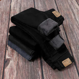 小脚牛仔裤女加绒加厚黑色高腰加长紧身弹力2022冬季新款薄绒长裤