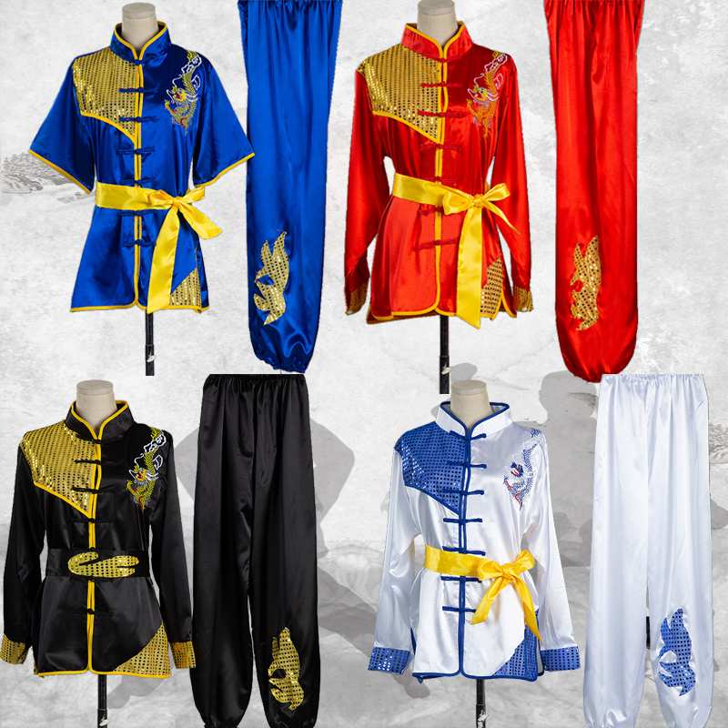 武术服装表演服功夫训练服男太极女刺绣体考比赛套装运动会舞龙外