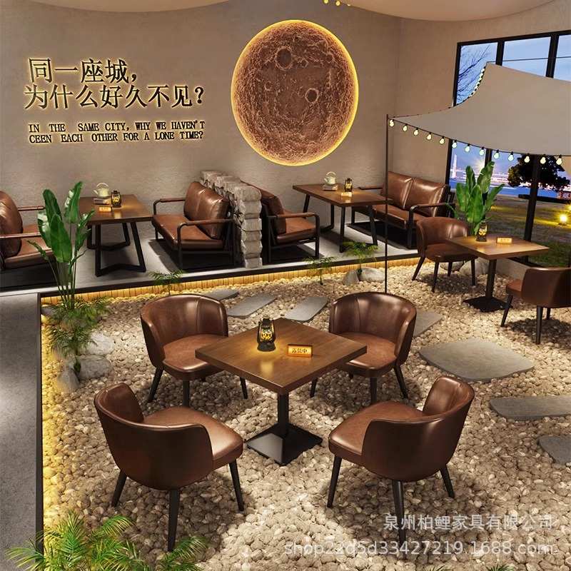 露营风酒吧实木桌椅清吧工业风茶楼卡座沙发烧烤店咖啡厅小酒馆