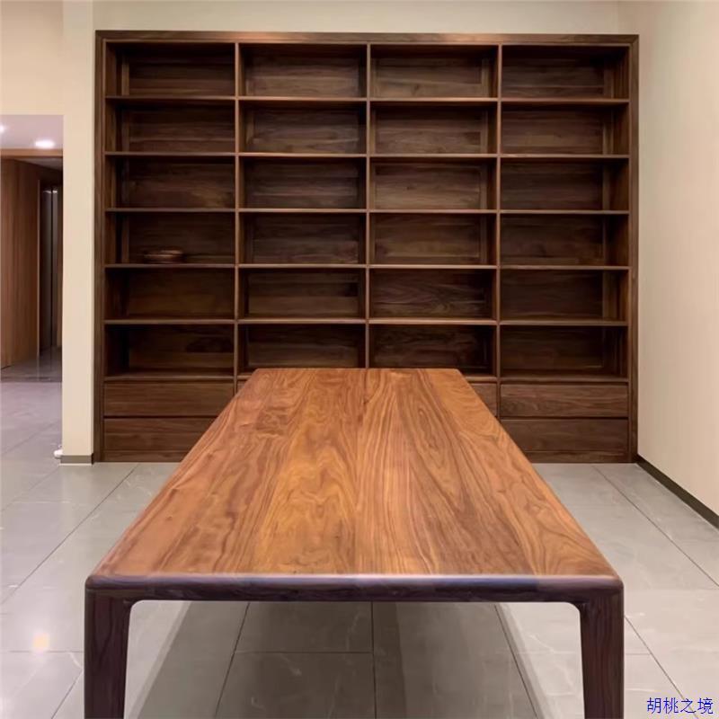 款北欧黑胡桃实木满墙书柜樱桃原木客厅落地书架现代简约书柜