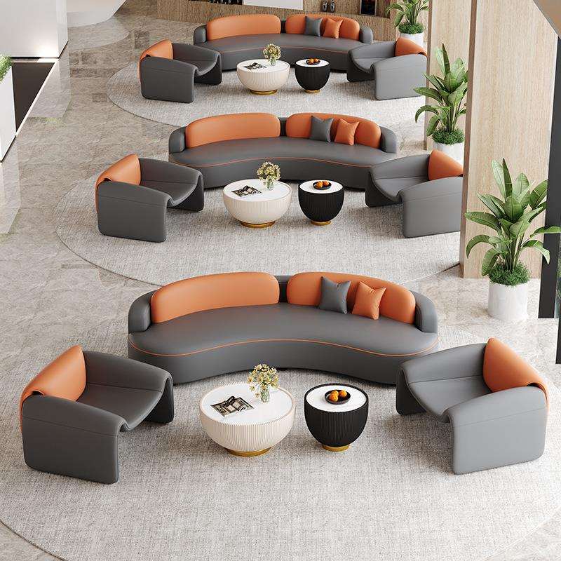 轻奢酒店大堂休息区沙发办公商务前台公司大厅接待区洽谈沙发弧形