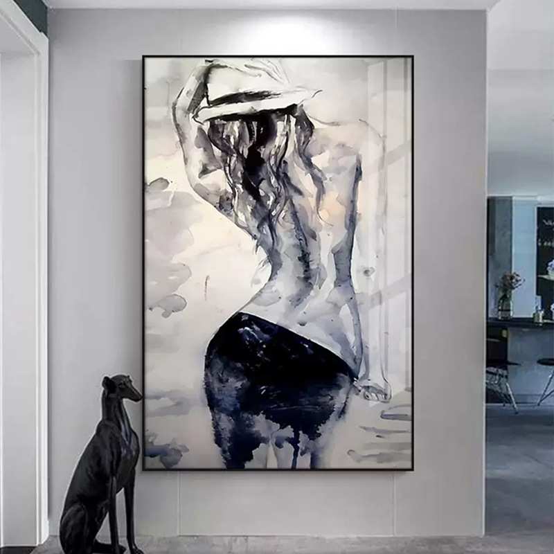 现代简约玄关装饰画入门客厅走廊过道美女挂画餐厅轻奢风酒吧壁画图片