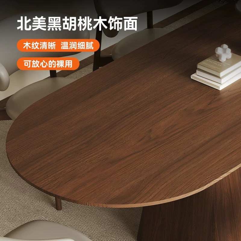 【多坐人】网红法式复古风实木餐桌家用小户型饭桌椭圆形黑胡桃木
