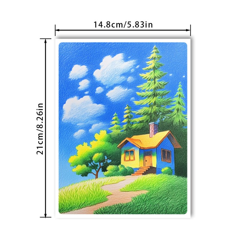 彩铅乡村临摹卡儿童创意美术明信片彩铅建筑风景装饰画范图图片