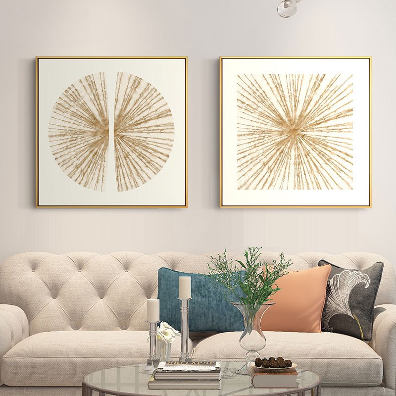 轻奢金色装饰画 现代简单客厅背景墙挂画设计工作室装修壁画图片